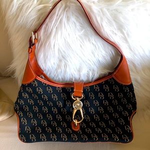 Dooney & Bourke Large Canvas Monogram Logo Lock Shoulder/Hobo Bag